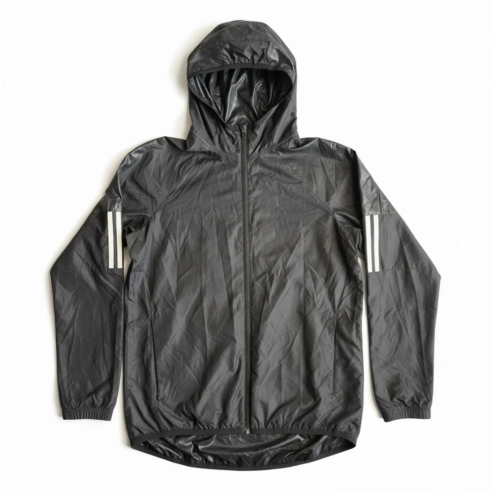 Adidas Reflective 3 Stripe Hooded‎ Windbreaker Jacket Large